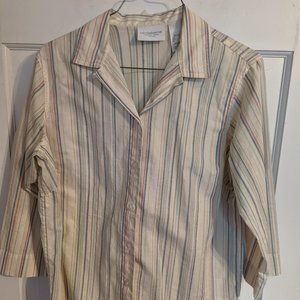 Liz Claiborne Lizwear Jeans Striped Cream, Blue & Pink Button-Down Blouse sz SP